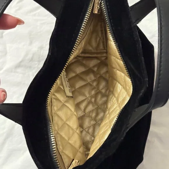 Scout Velvet Black Mini Tote With Dual Handles & Gold Quilted Interior Zip Close - Picture 10 of 15